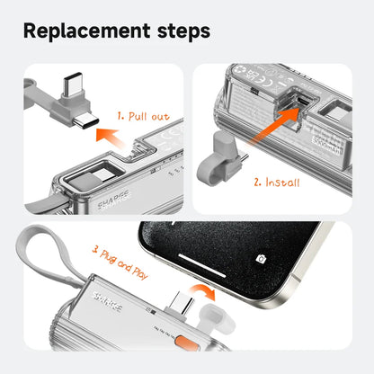 SHARGE Flow mini Power Bank Built-in replaceable USB-C Lightning connector 5000mAh Portable Charger