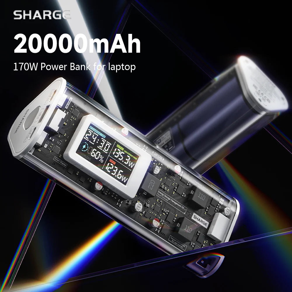 SHARGE Power Bank 24000mAh 170W Output Fast Charge with IPS Smart Screen Display IP66 Waterproof