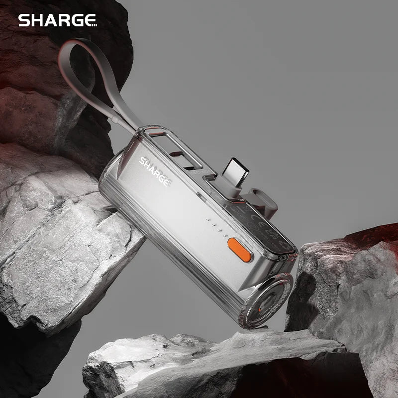 SHARGE Flow mini Power Bank Built-in replaceable USB-C Lightning connector 5000mAh Portable Charger